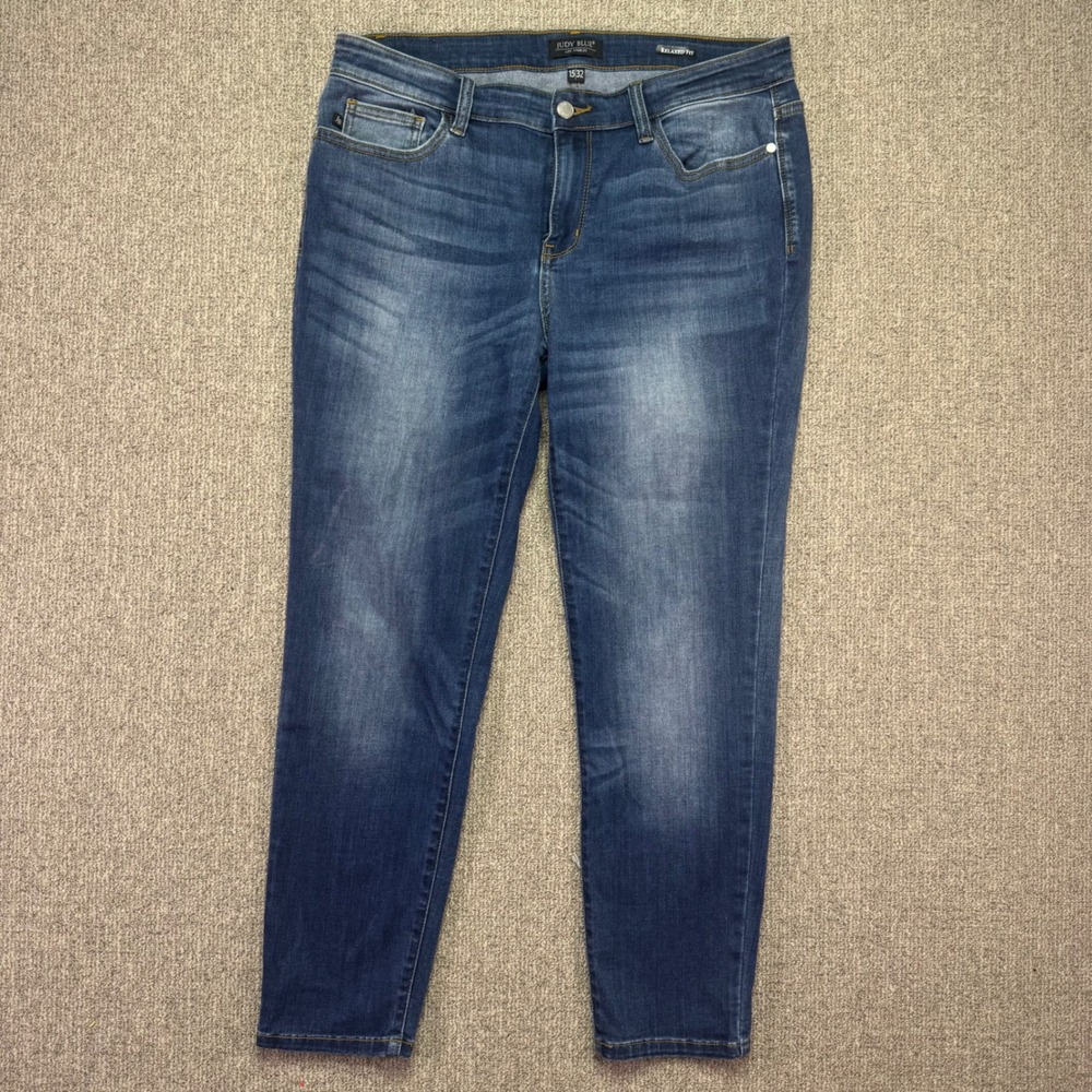 Judy Blue Mid Rise Straight Leg Jeans Womens 15/32 Dark Wash Stretch Denim